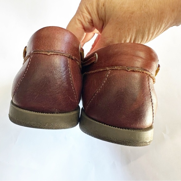 L.L. Bean Mens Camp Moc Brown Leather Boat Shoes Moccasin Stitching OU670 Size 8 - Picture 9 of 14